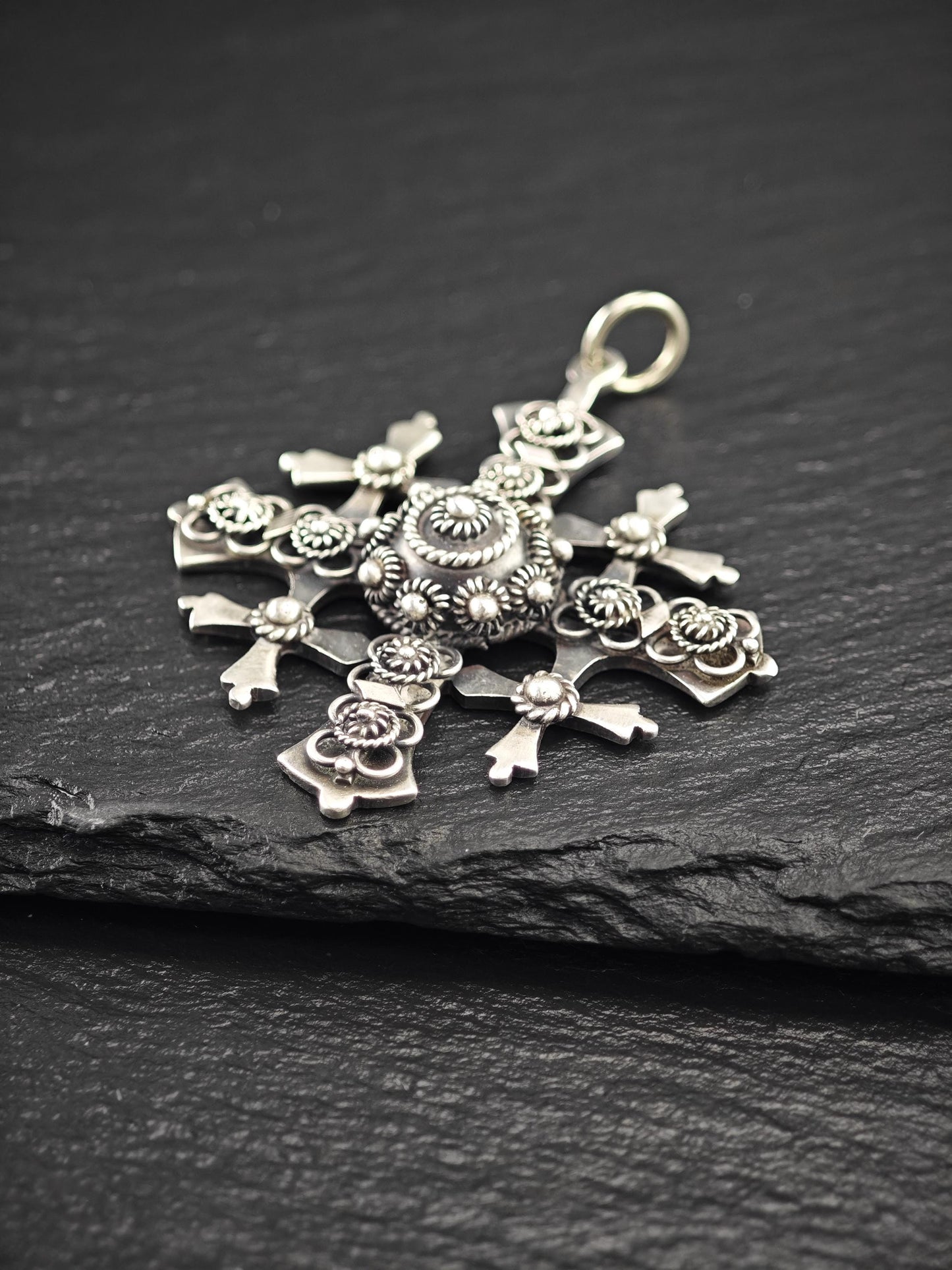 Large Taxco Mexico, Jerusalem Cross Pendant Sterling Silver P2744