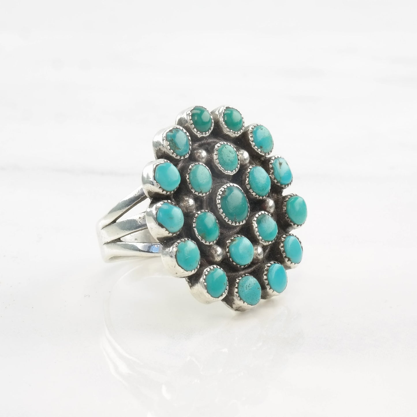 Native American Ring Turquoise Cluster Sterling Silver Size 8 1/2