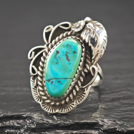 Native American Turquoise Ring Sterling Silver Size 8 1/2