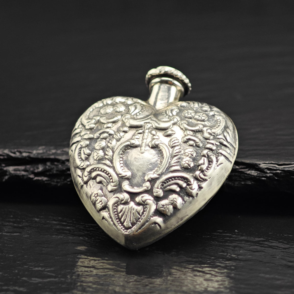 Art Nouveau Repousse Heart Shaped Sterling Silver Posion Bottle MISC0405