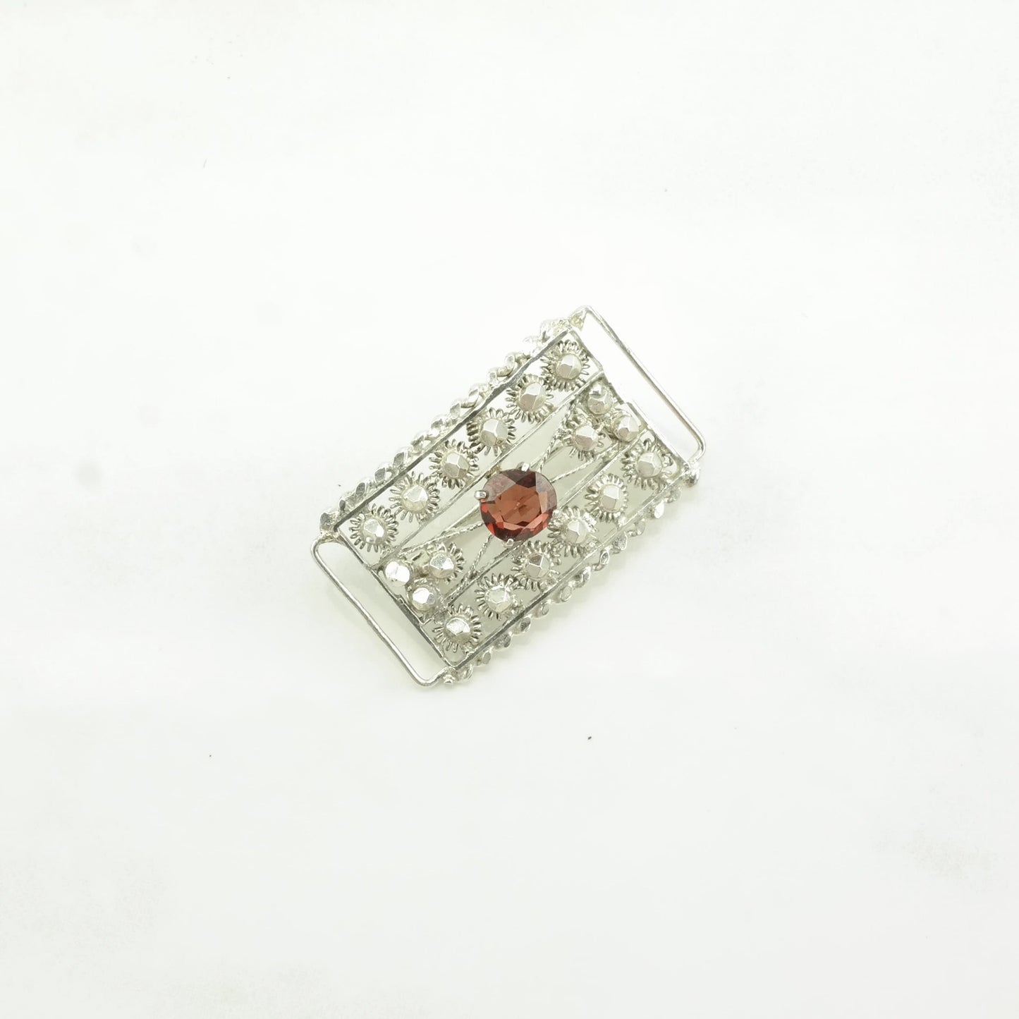 Red Silver Brooch Sunburst Garnet Sterling