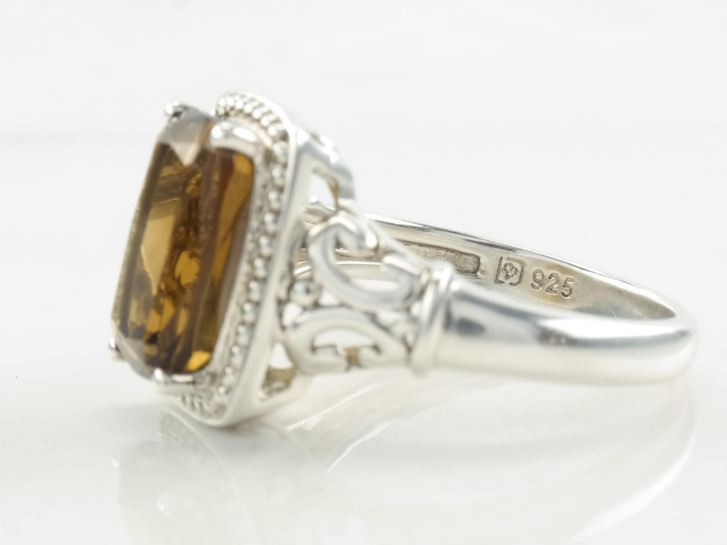 Sterling Silver Ring Citrine Square Size 8