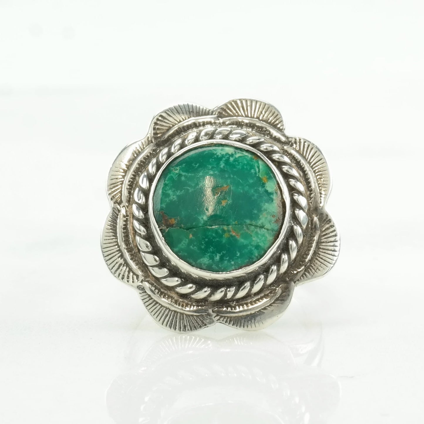 Native American Silver Ring Turquoise Scallop Sterling Size 6