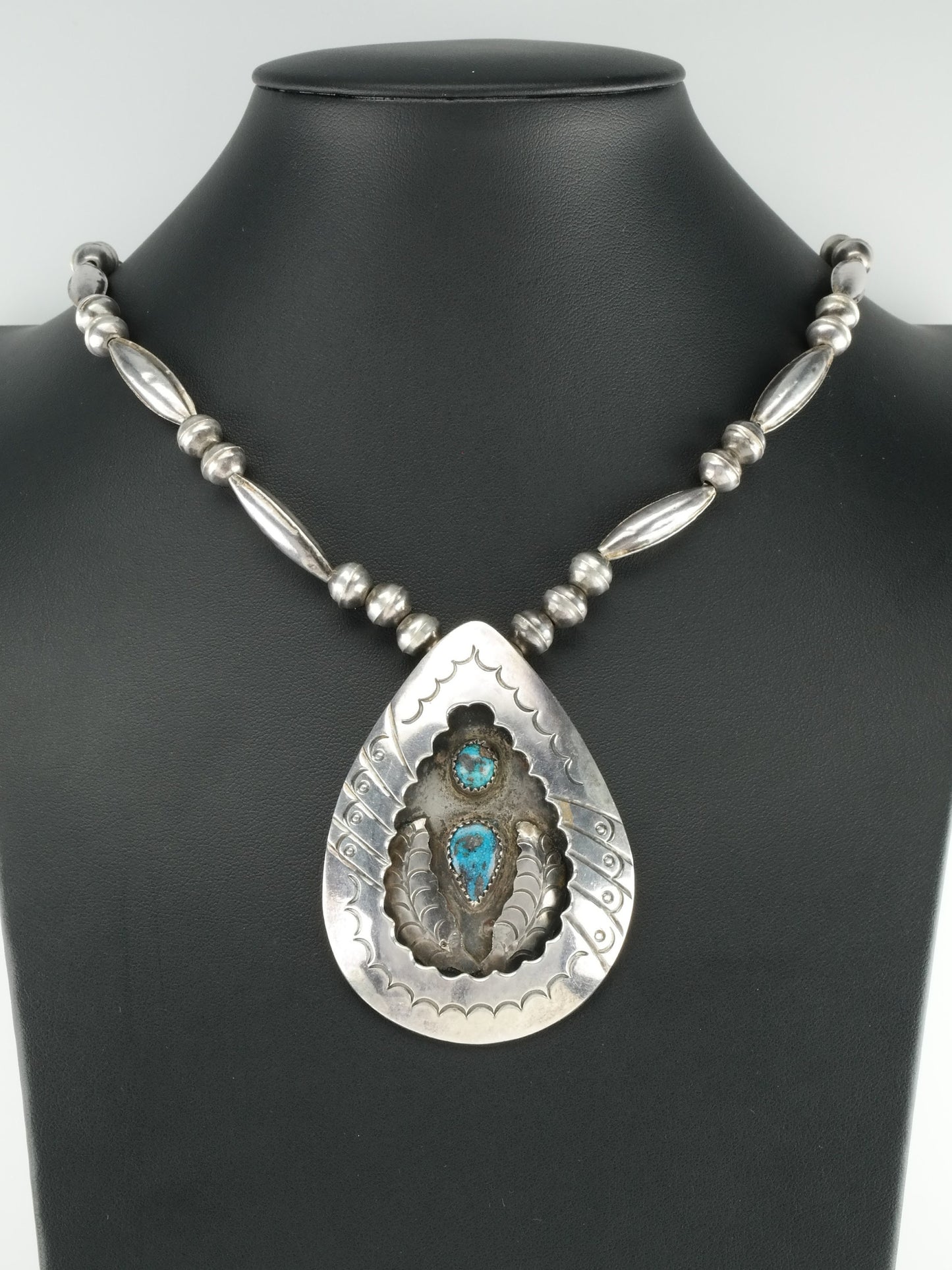 Native American Sterling Silver Turquoise Necklace Navajo Pearls