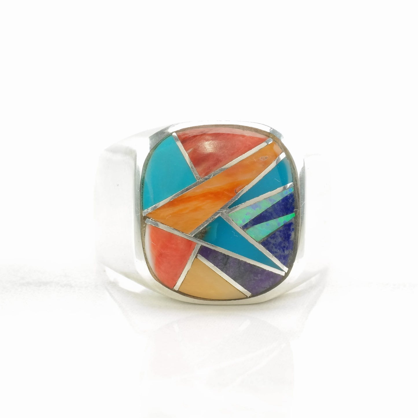 Southwest Silver Ring Multi Gemstone Inlay Sterling Size 11 1/2