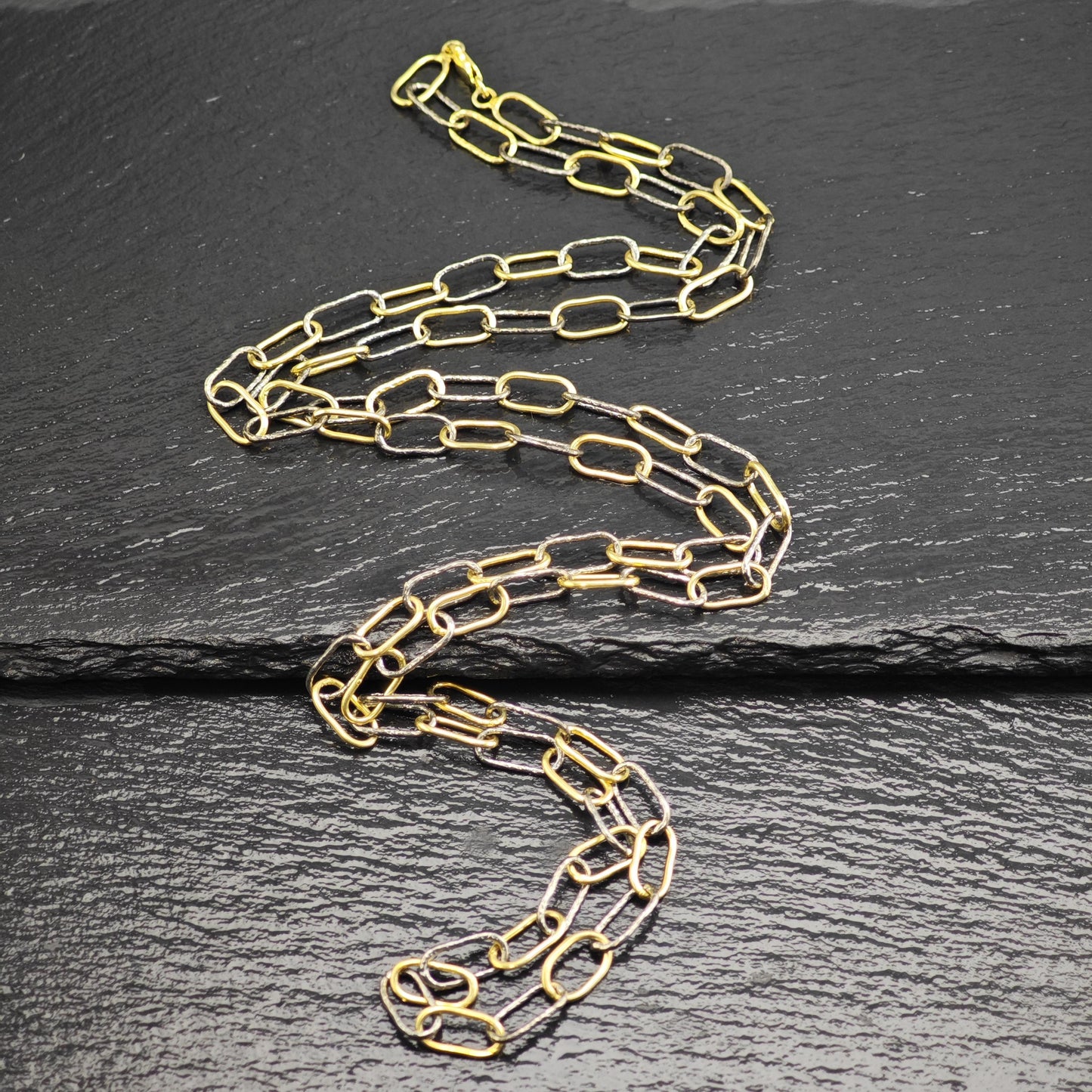 Gold/Black Tone Gold Plated Paperclip Chain Sterling Silver Necklace N2752