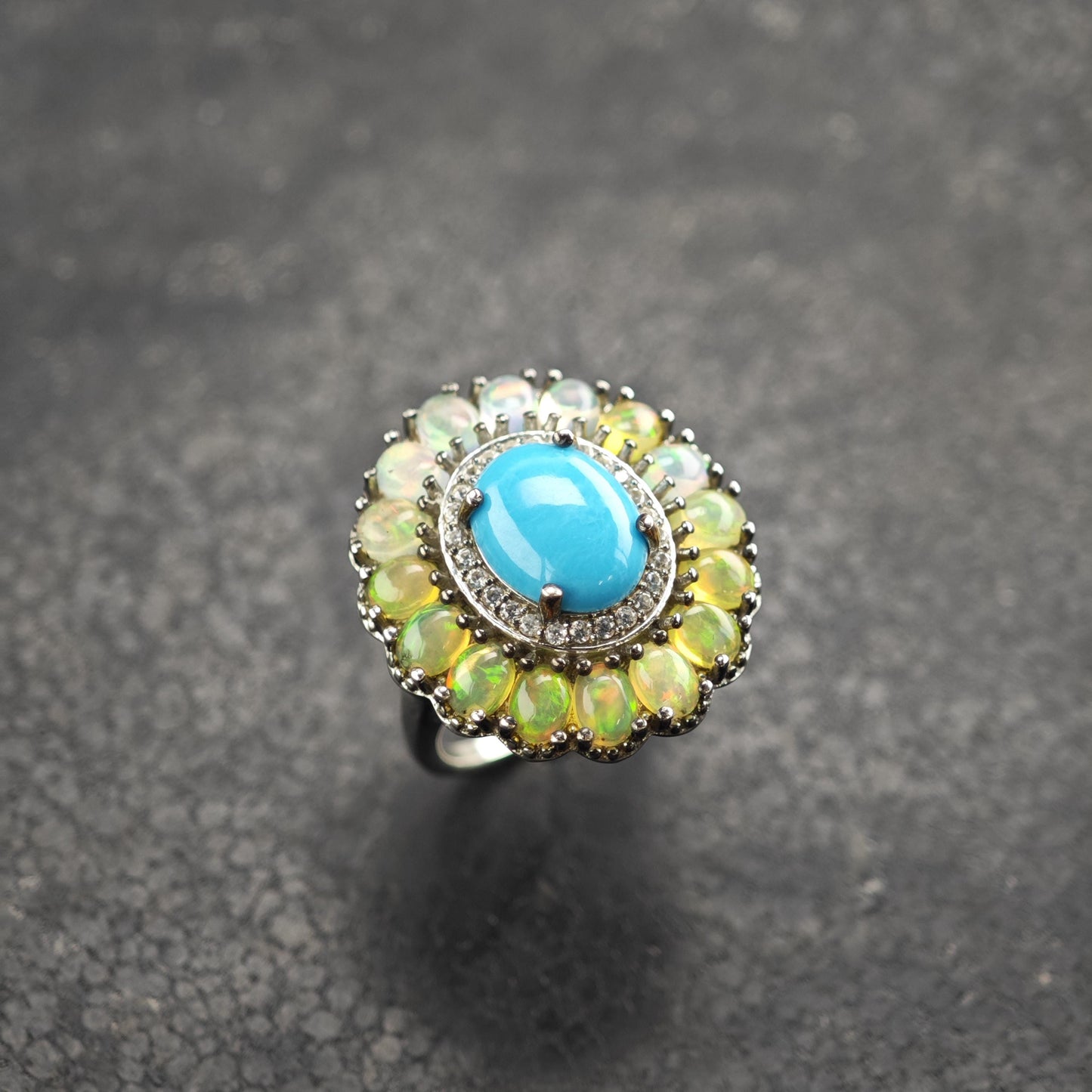 Vintage Turquoise & Opal Sterling Silver Ring Sz 5 1/4 R6612
