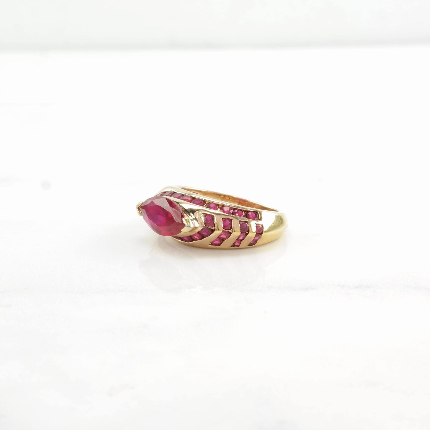 Sterling Silver Ring Lab Ruby Gold Plated Red Size 6 3/4