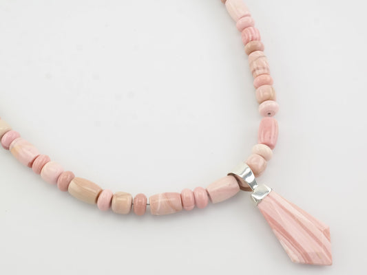 DTR Sterling Silver Pink Agate Beaded Necklace