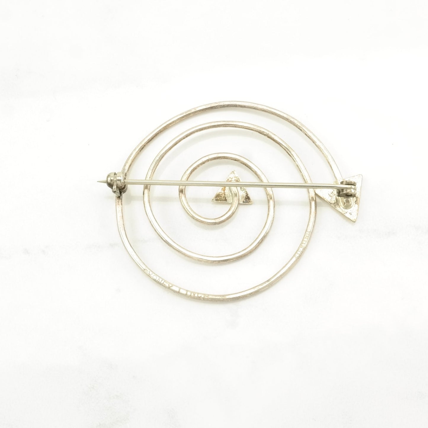 Vintage Sydney Lynch Sterling Silver Brooch 22k Gold Texture Swirl, Arrow