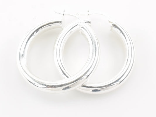 Sterling Silver 5mm Thick Earrings Hoop 1 1/4"