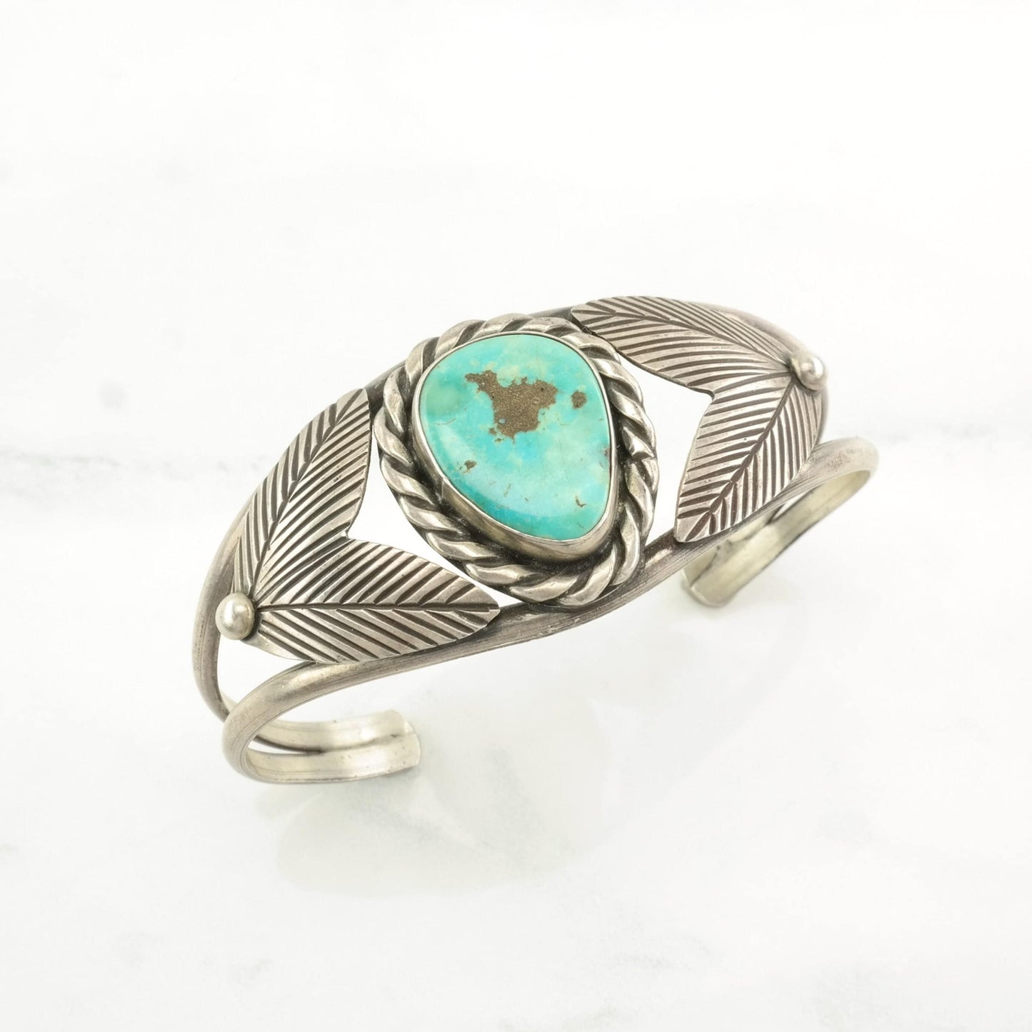 Sterling Silver Cuff Bracelet Blue Turquoise Leaf