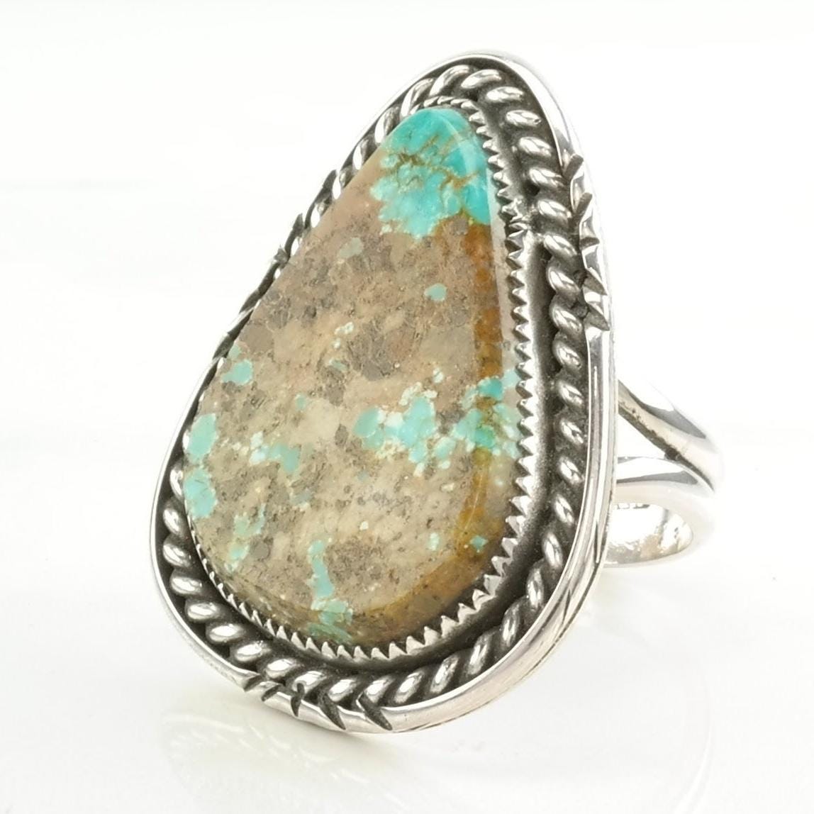 Vintage Native American Silver Ring Turquoise Heavy Matrix Sterling Blue Size 9