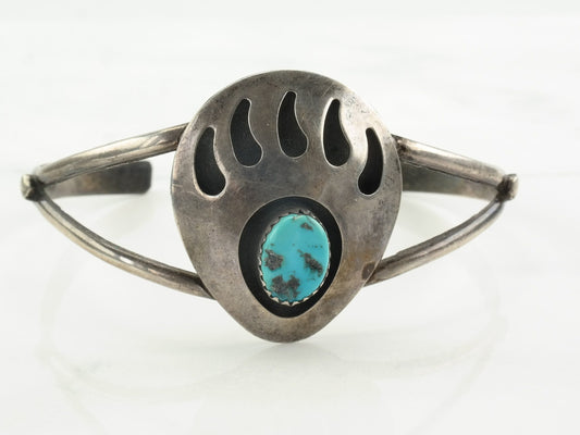 Southwest Sterling Silver Cuff Bracelet Turquoise Paw