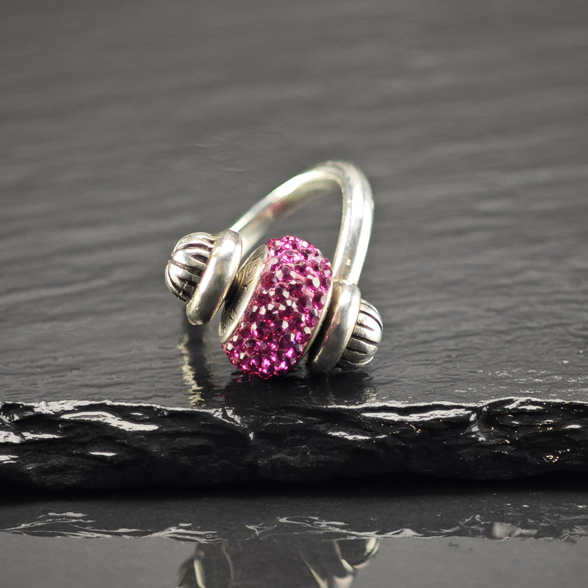Vintage Whimsy Pink Stone Rotating Bead Sterling Silver Ring Sz 4 1/2 R6835