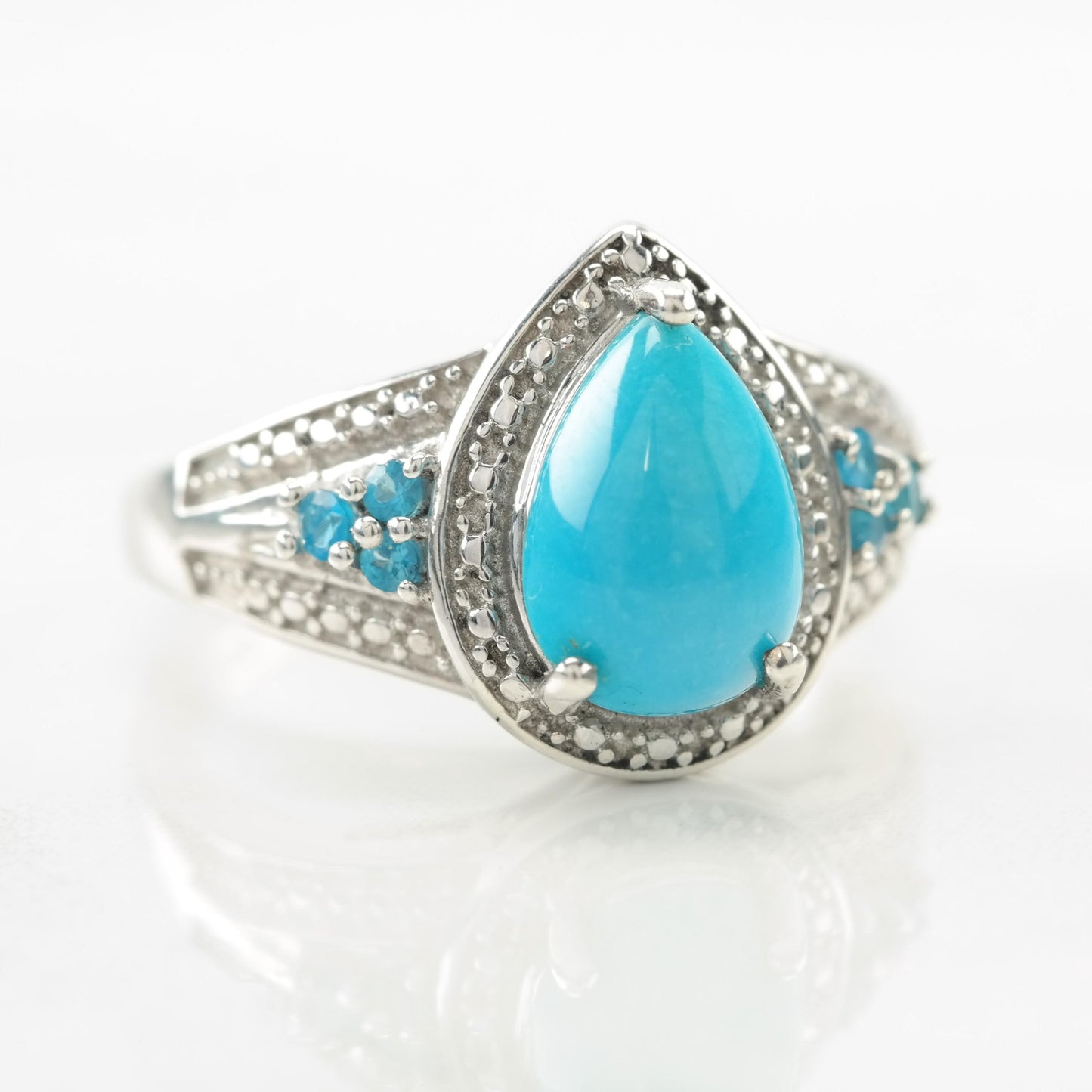 Vintage Sterling Silver Ring Turquoise Apatite Blue Size 6