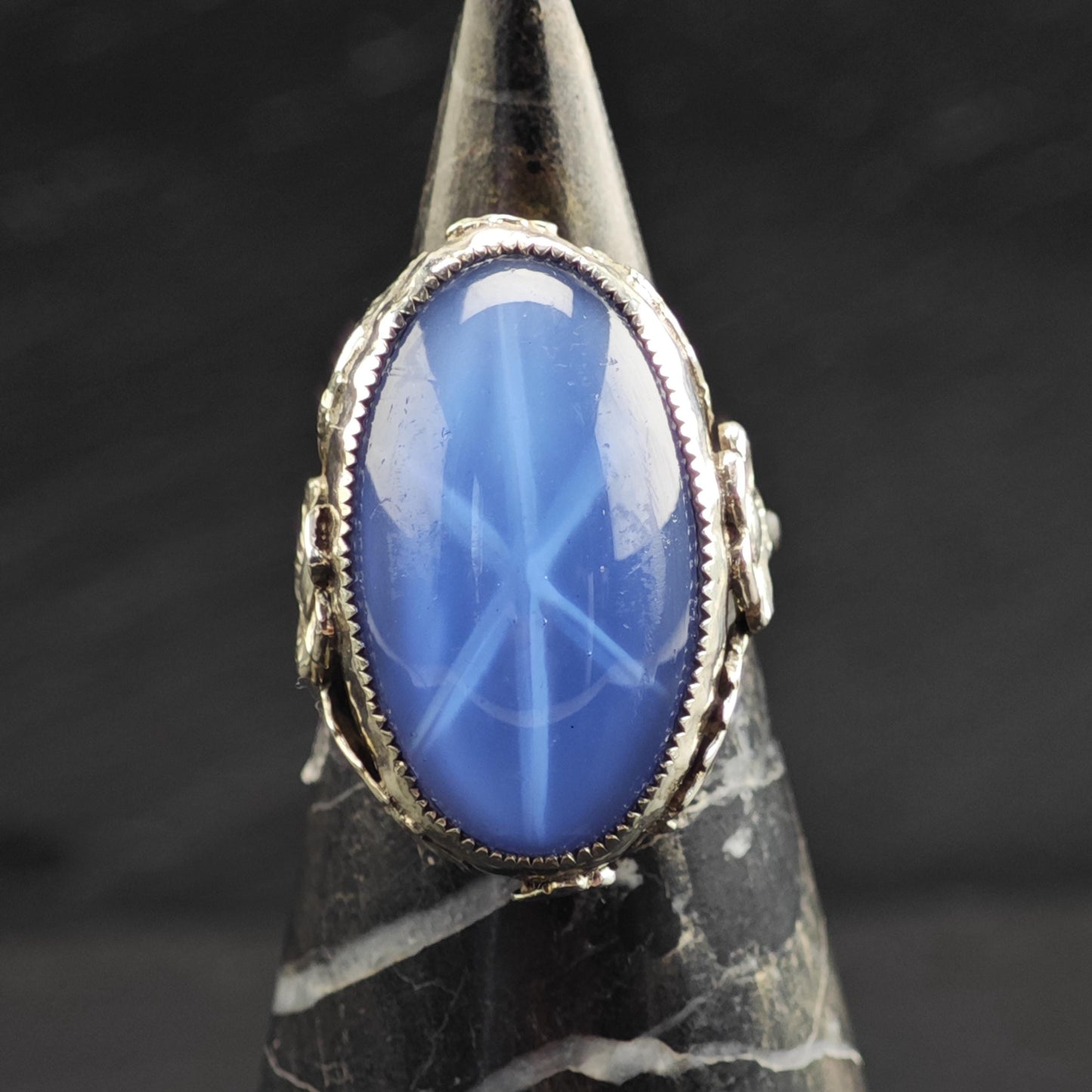 Art Nouveau Blue Stone Sterling Silver Ring Sz 5 1/2 R6738