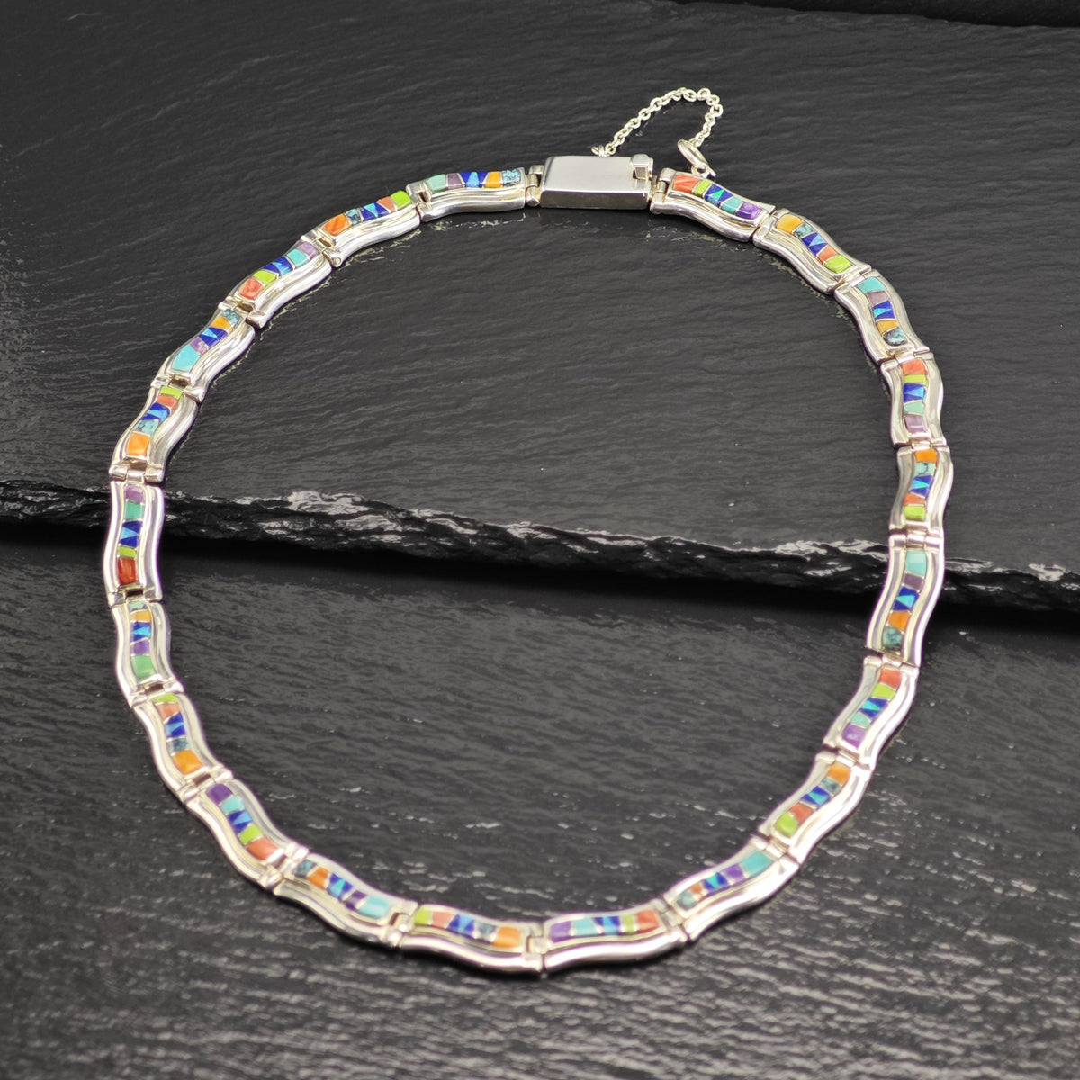 TSF Calvin Begay Inlay Lab Opal, Turquoise Collar Necklace N2787
