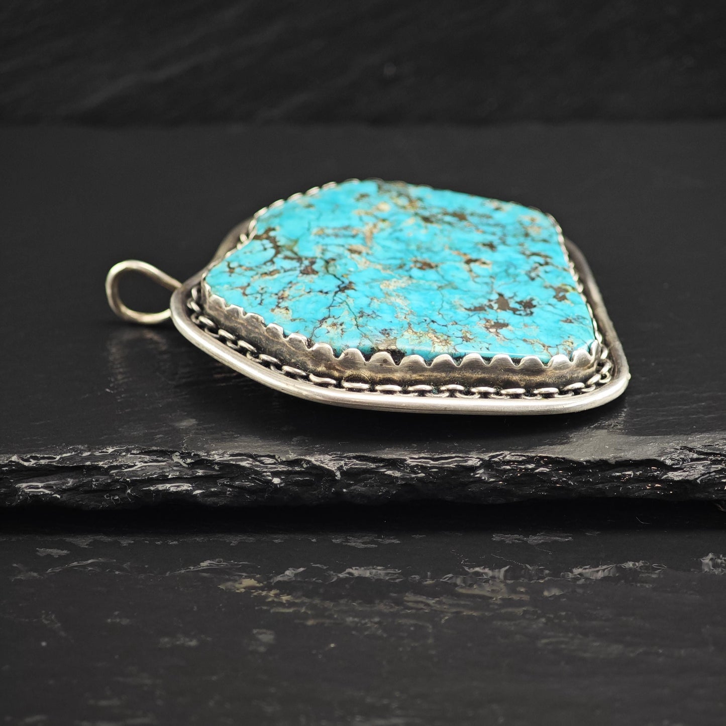 AS IS Large Turquoise Pendant, Sterling Silver