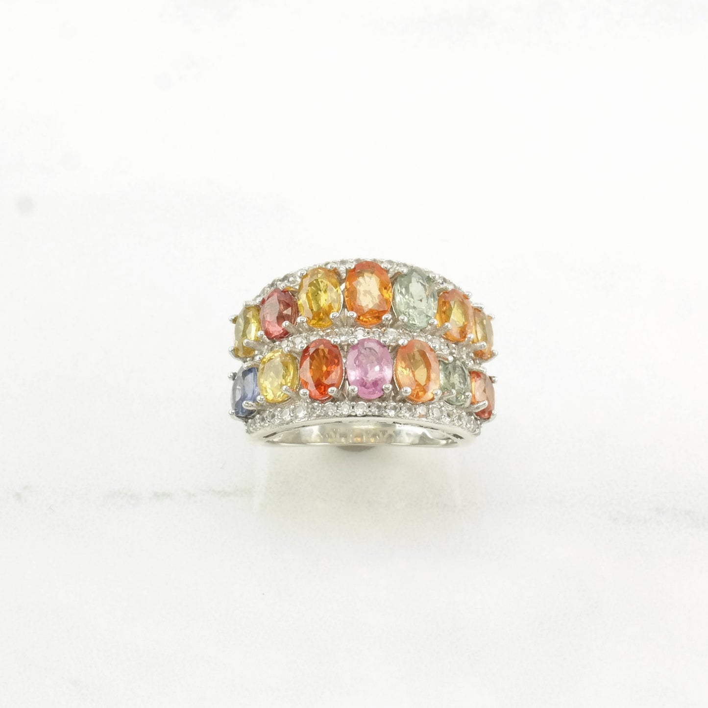 Sterling Silver Ring Sapphire Rainbow Multi Color Sz7 R4687