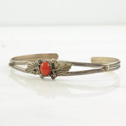 Native American Sterling Silver Cuff Bracelet Coral