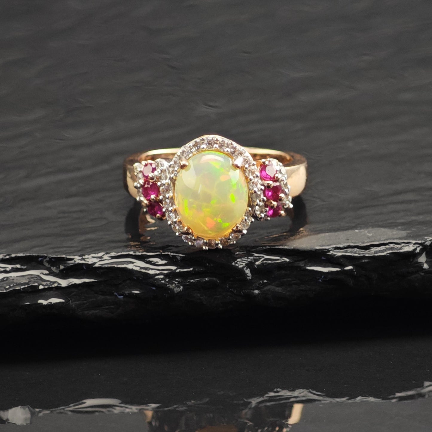 Opal Ruby Rose Gold Plated Sterling Silver Ring Sz 7 R6733