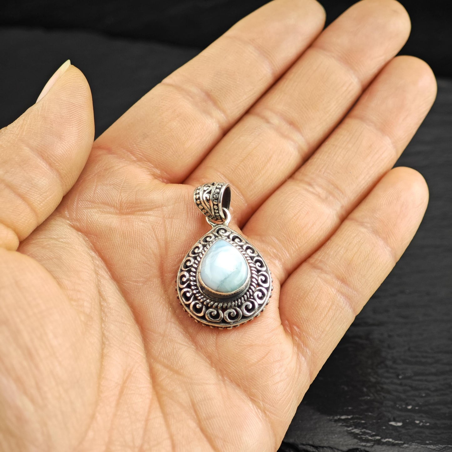Teardrop Larimar Sterling Silver Pendant P3052