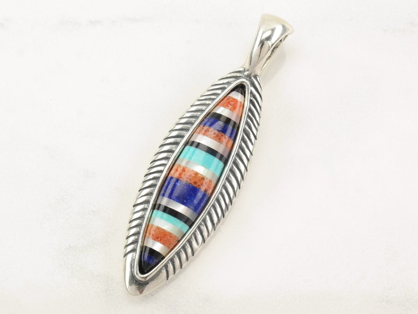 Vintage Relios Multi Gemstone Inlay Sterling Silver Pendant