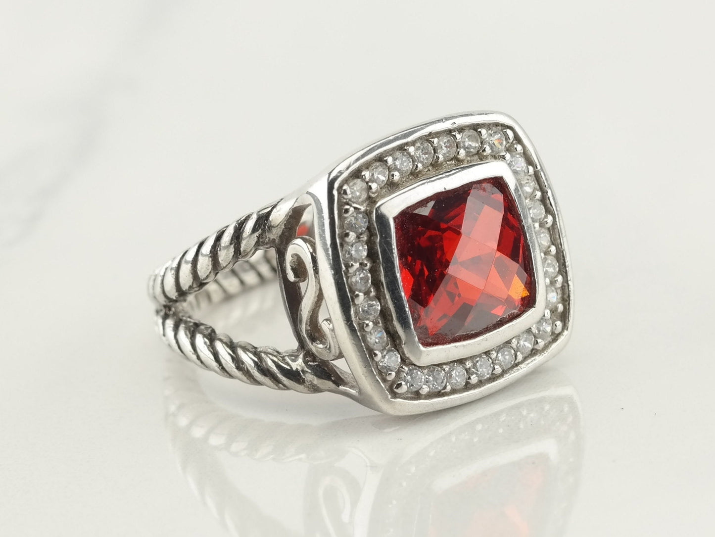 Sterling Silver Ring CZ Red Size 6