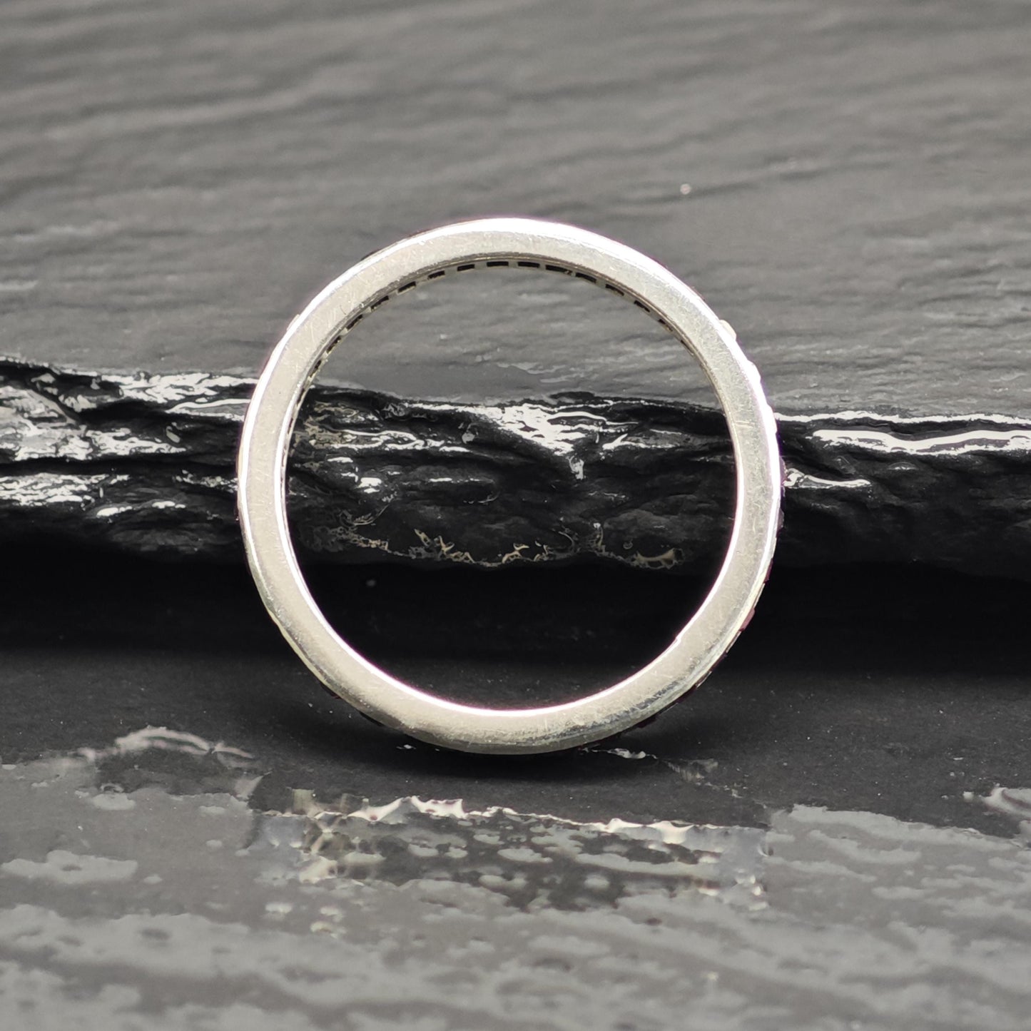 Art Deco Red Paste Band Sterling Silver Ring Sz 8 R6687
