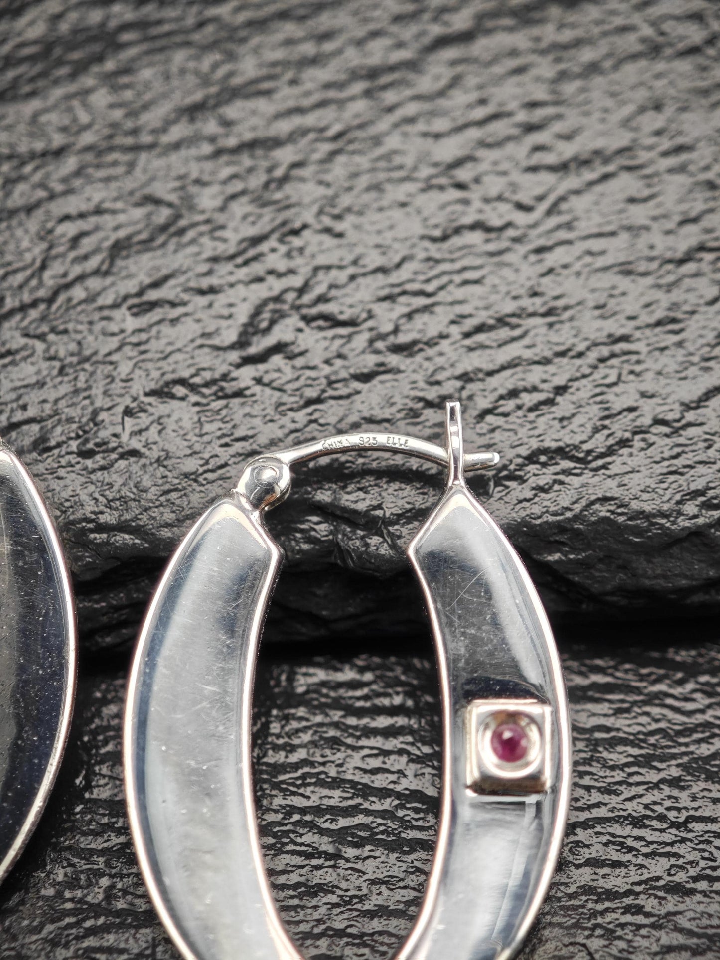 Elle Ruby Hinged Hoop Earrings Sterling Silver