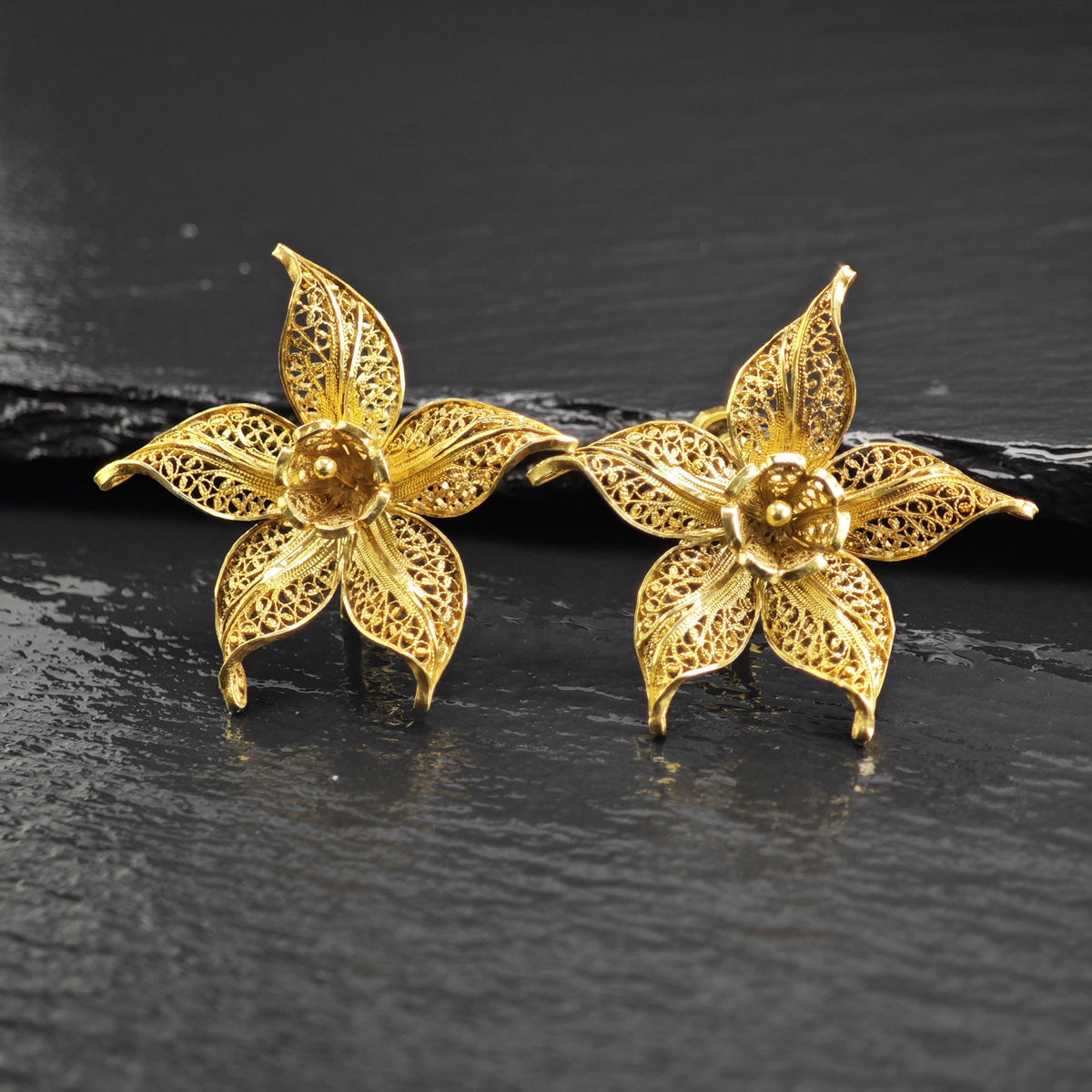 Vintage Gold Gilded Filigree Flower Sterling Silver Screw Back Earrings ER3209