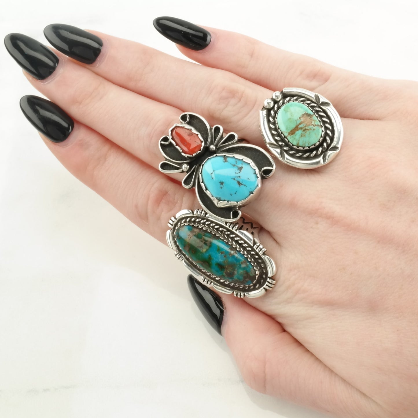 Native American Silver Ring Turquoise Stamped Sterling Blue Size 6 1/2