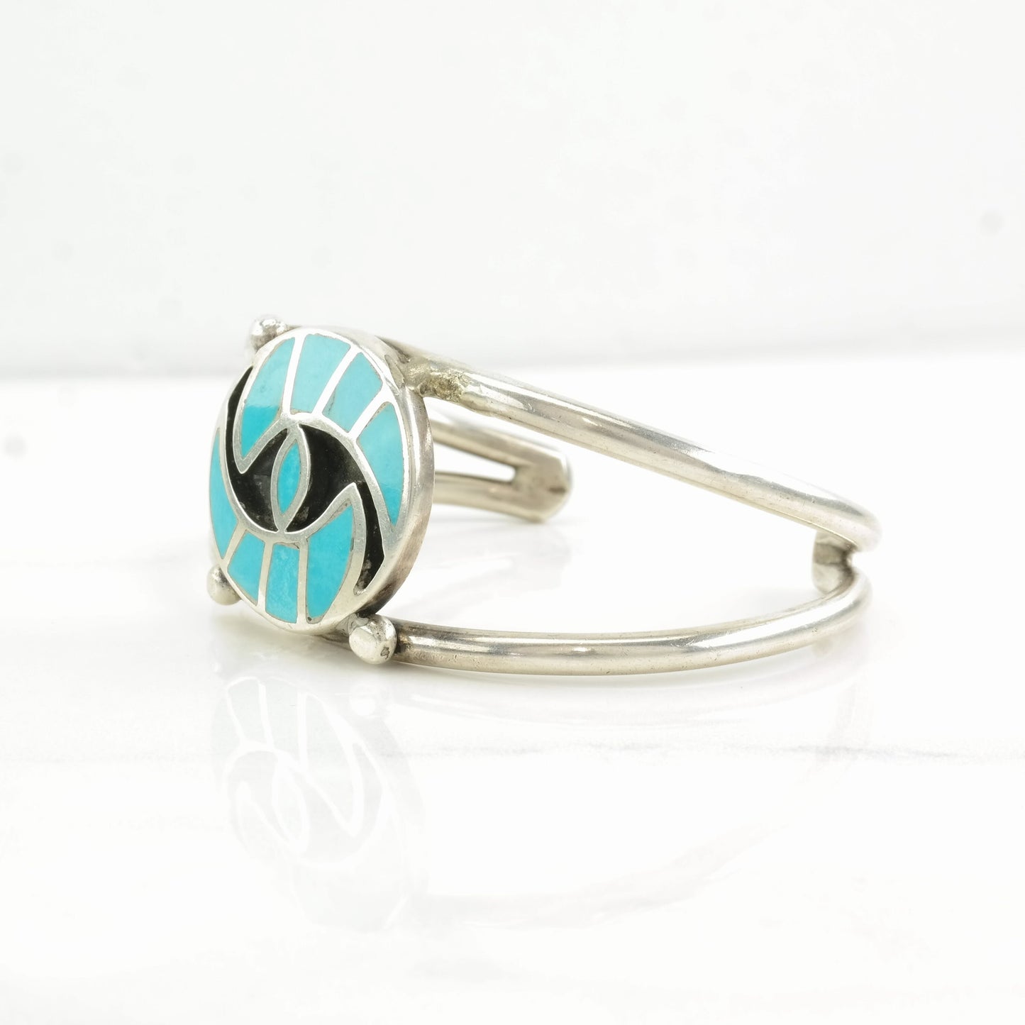 Native American Sterling Silver Cuff Bracelet Blue Turquoise Inlay