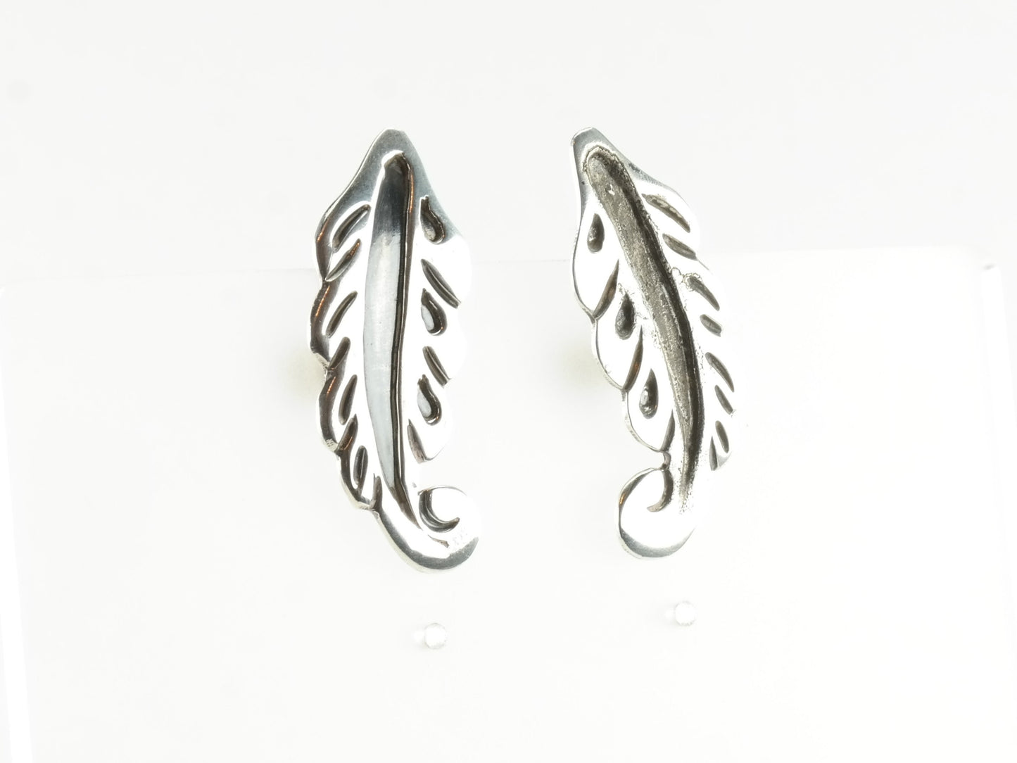 Southwest Sterling Silver Feather Earrings Screw Back