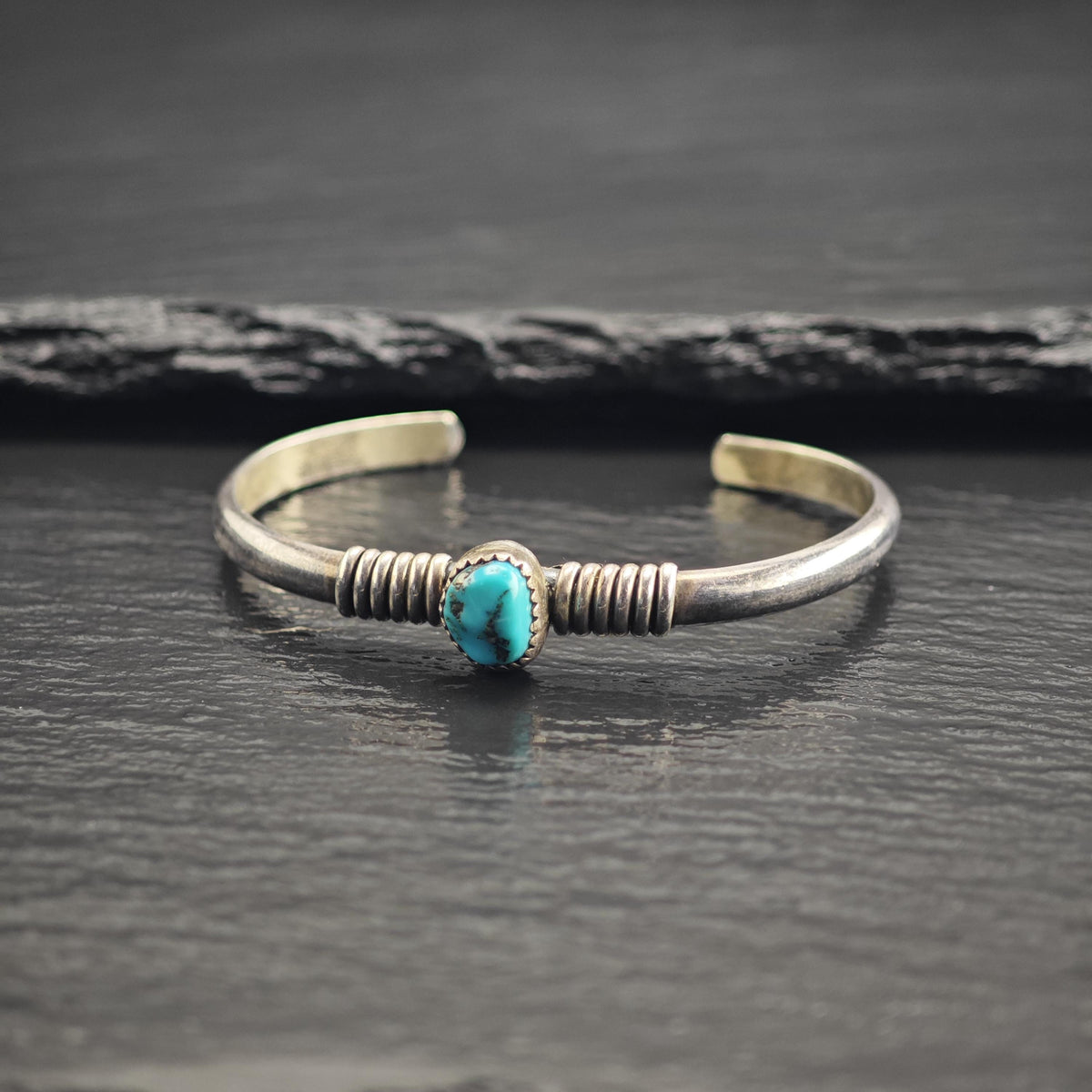 Vintage Navajo, Turquoise Wire Wrap Sterling Silver Cuff Child Sz 5 1/4" BR3121