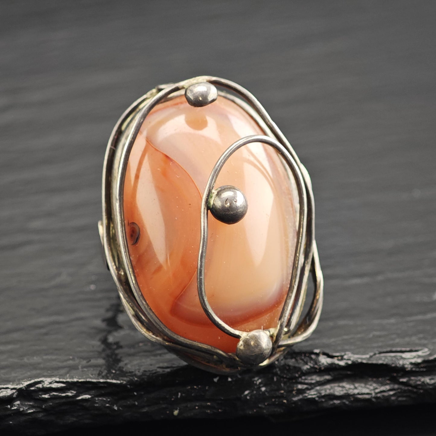 Large Handmade Pink Agate Wire Overlay Design Sterling Silver Ring Sz 8 R6634