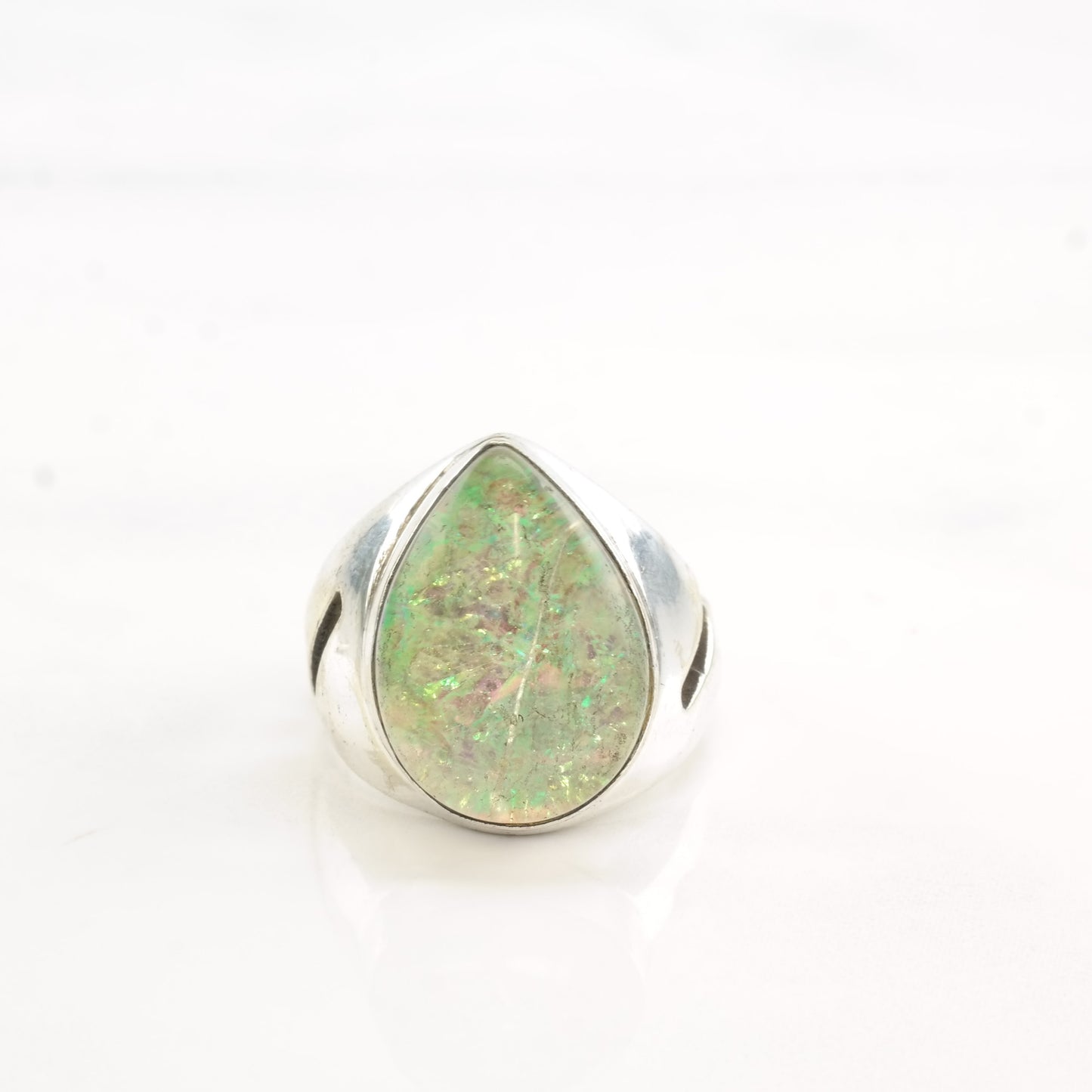 Sterling Silver Ring Opal Doublet Teardrop Size 6 1/4