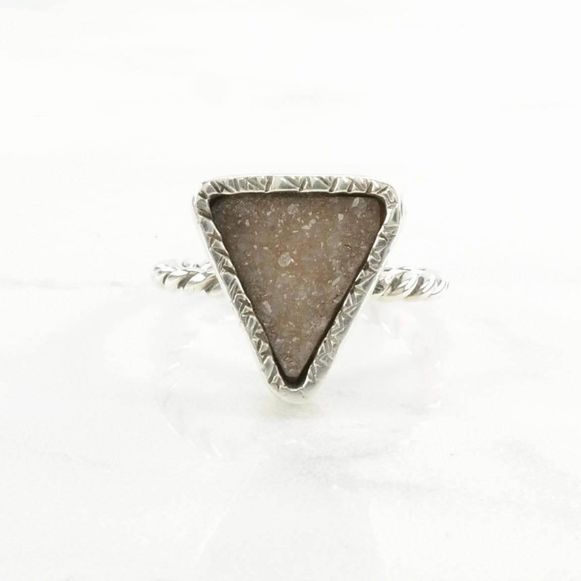 Sterling Silver Ring Druzy Quartz Triangle Size 8