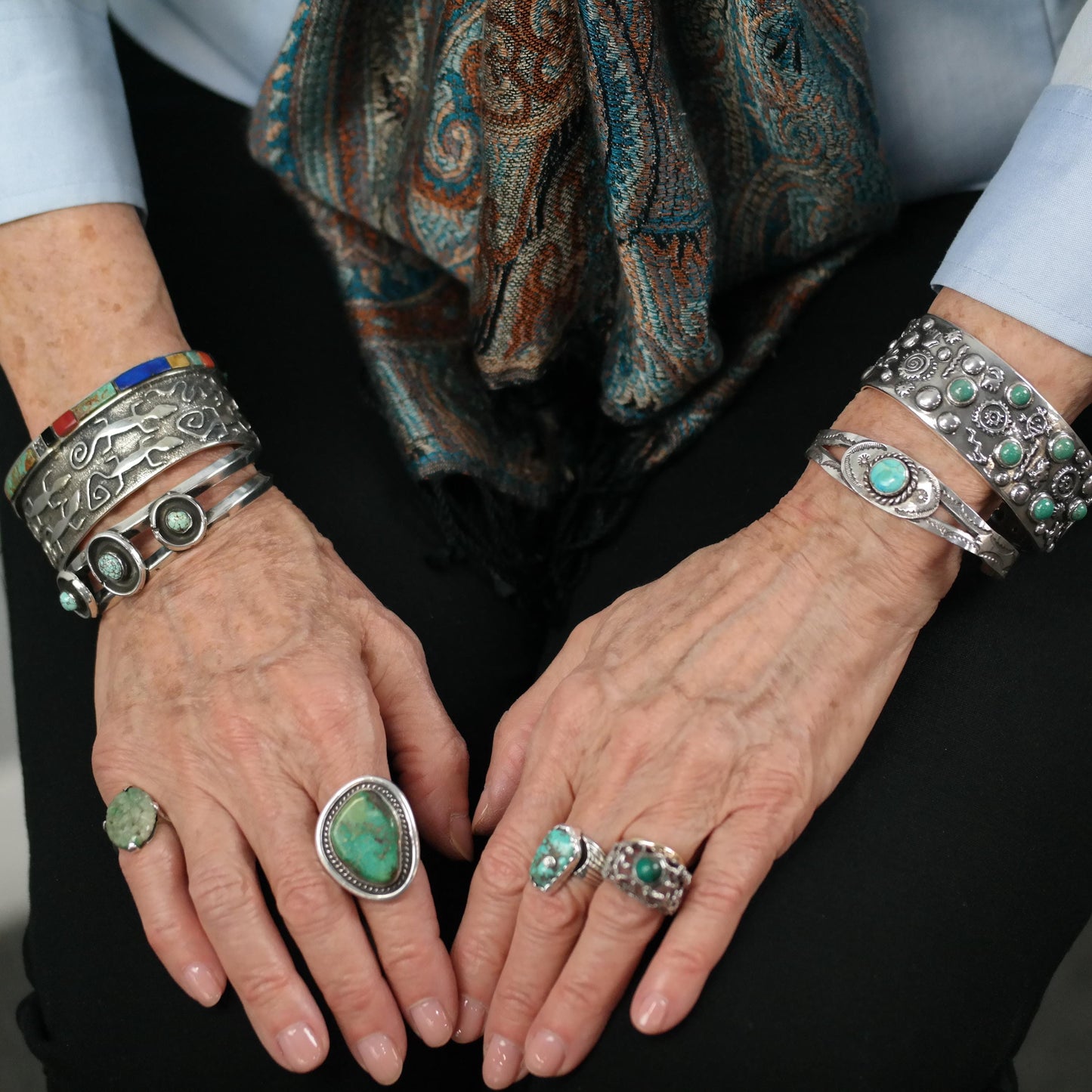 Native American Number Eight Turquoise, Shadow Box Cuff Bracelet Sterling Silver