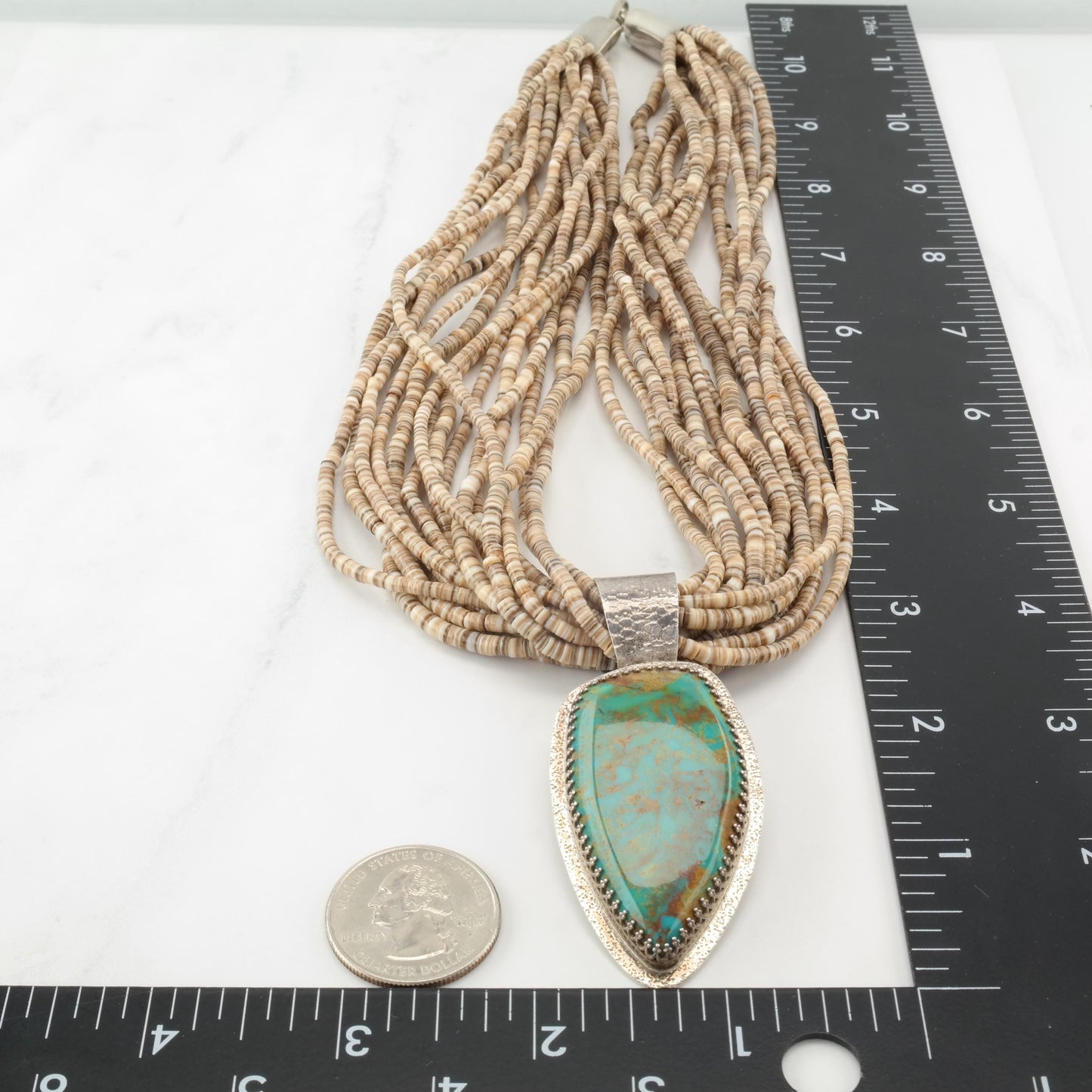 Ralph Sena Heishi Beads, Turquoise 15 Strand Sterling Silver Necklace N2417