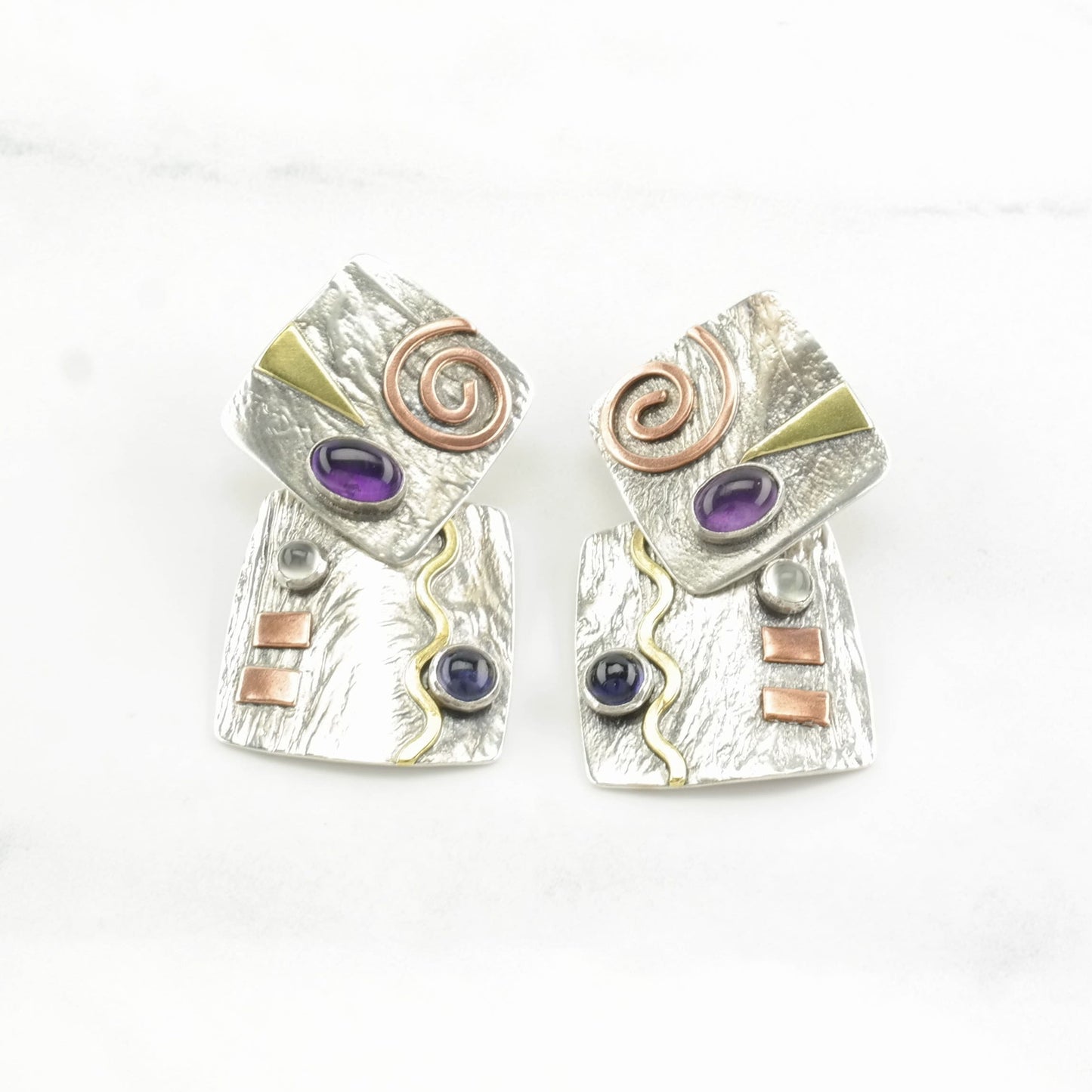 Studio Style Earrings Sterling Silver Dangle Stud Abstract Swirl Mixed Metal