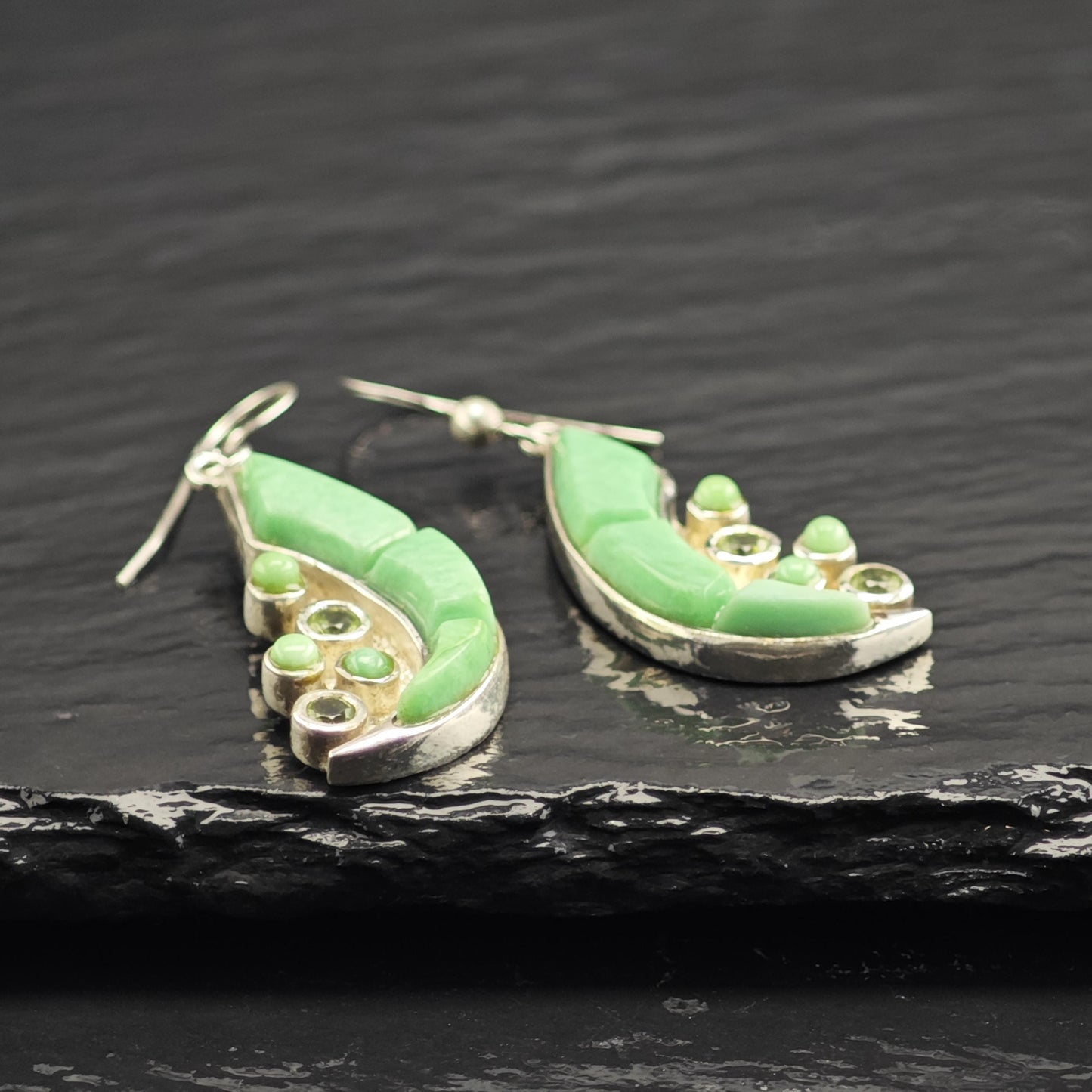 Green Gemstone & Peridot Crest Hook Earrings Sterling Silver ER3188