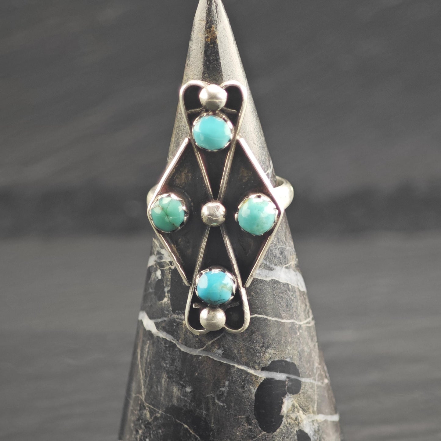 SW Turquoise Multistone & Silver Bead Sterling Silver Ring Sz 6 1/2 R6663