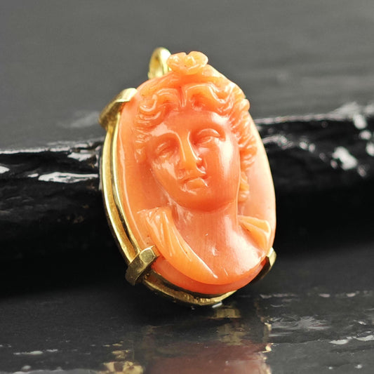 Antique Coral Cameo 14K Gold Charm P3104