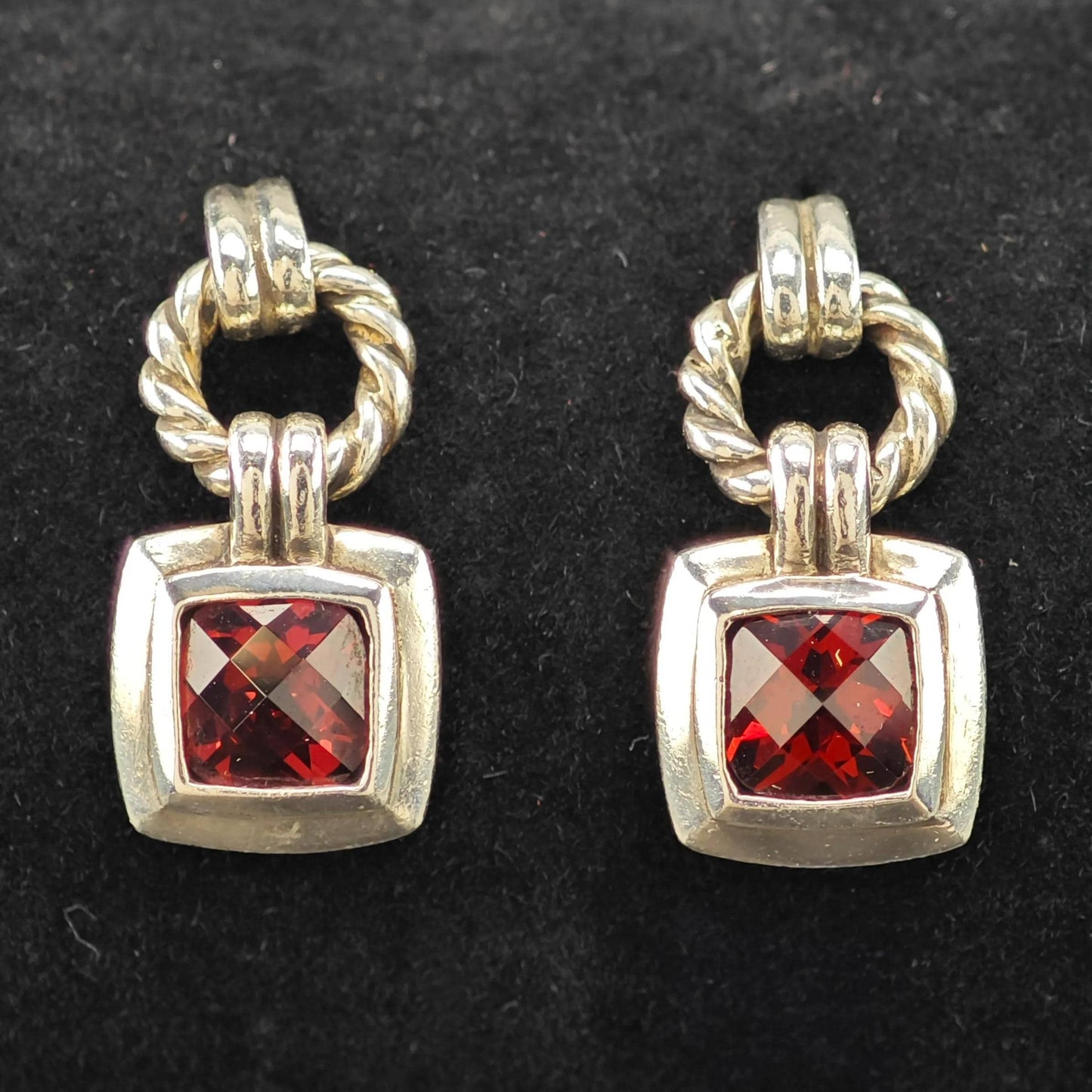 Vintage David Yurman Red Garnet, Two-tone, 10k & 14K Gold Post Sterling Silver Stud/Dangle Earrings