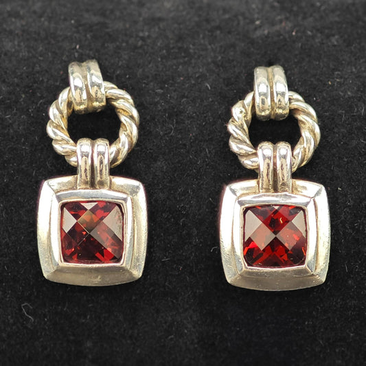 Vintage David Yurman Red Garnet, Two-tone, 10k & 14K Gold Post Sterling Silver Stud/Dangle Earrings