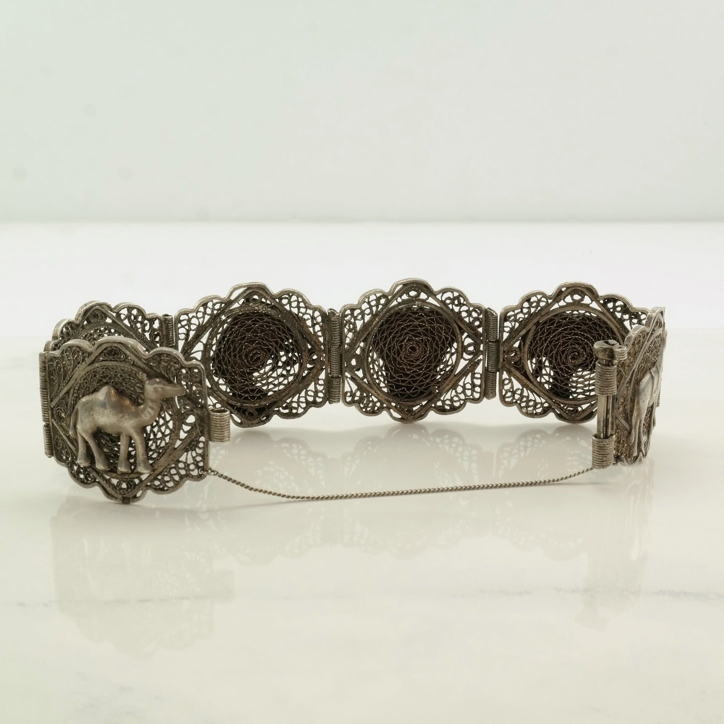 Archeological Revival Sterling Silver Link Filigree Bracelet