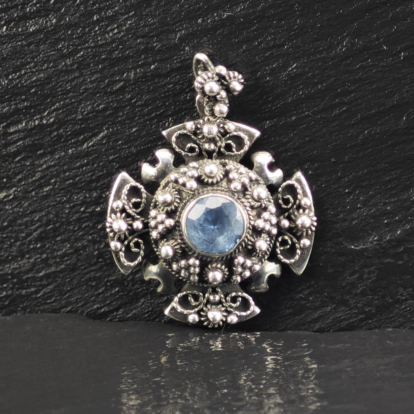 Topaz Jerusalem Cross Pendant Sterling Silver P3079