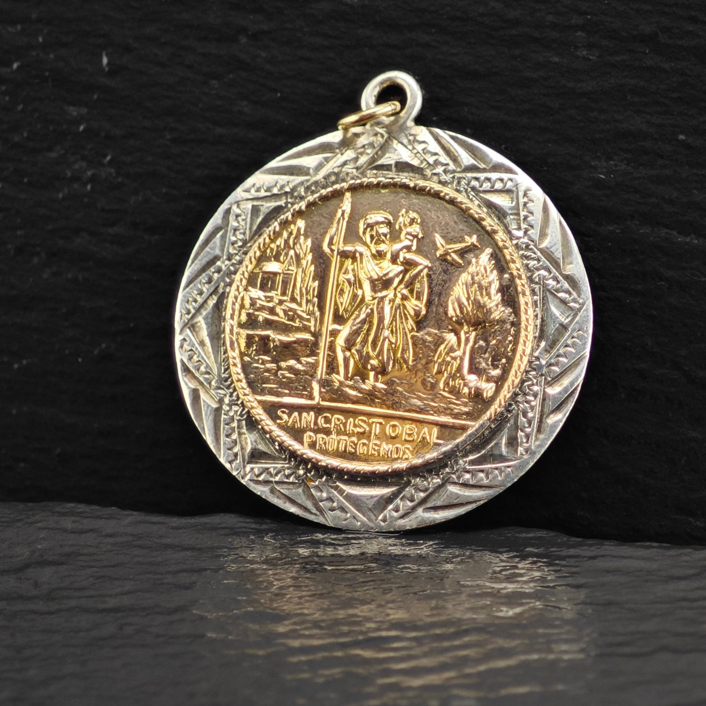 San Cristobal Protegenos Gold Filled Accent Pendant Sterling Silver P2910Gra